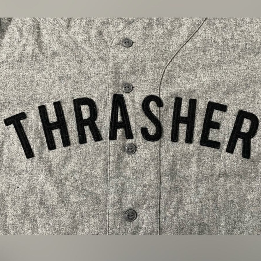 HUF x Thrasher Men’s L, vintage style baseball jersey w/ sewn letters! Like new! - Picture 2 of 5